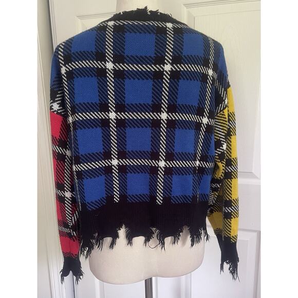 RUNWAY | Vintage Knit Varsity Cardigan Sweater | Button Up Plaid | Women Large - Picture 4 of 9